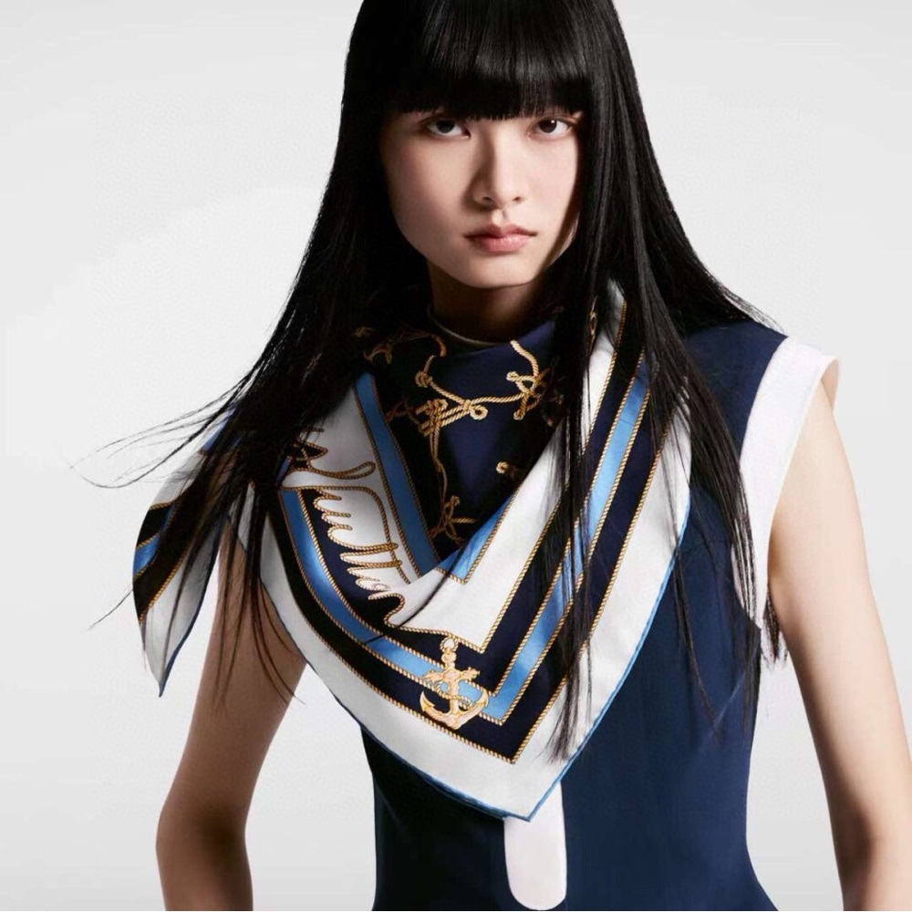 Louis Vuitton Navy & Gold Nautical Print Silk Scarf